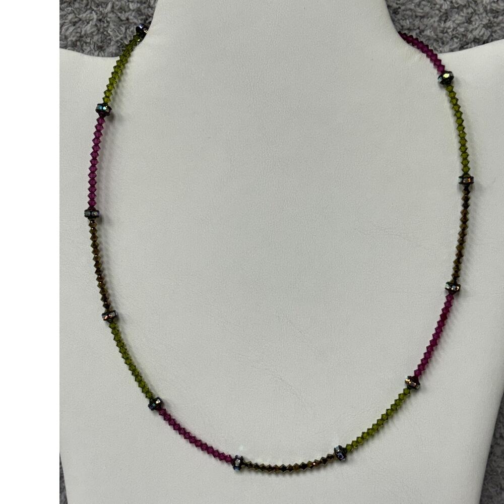 Lori Frantz Koenig Green Purple Faceted Austrian Crystal Necklace #64193
